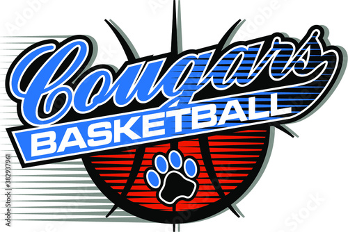 cougars basketball team design with script and tail for school, college or league