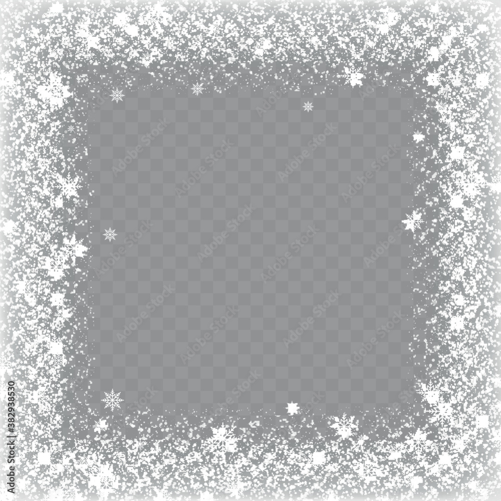 Frozen window glass ice with snow on transparent background. Vector - obrazy, fototapety, plakaty 