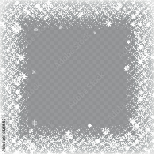 Frozen window glass ice with snow on transparent background. Vector