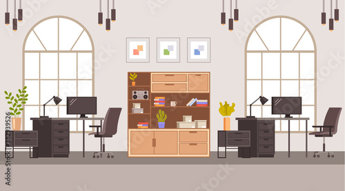 Office interior furniture concept. Vector flat graphic design illustration