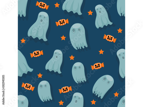 Halloween seamless pattern ghosts. Cartoon characters halloween illustration. Vector pattern for paper background vector