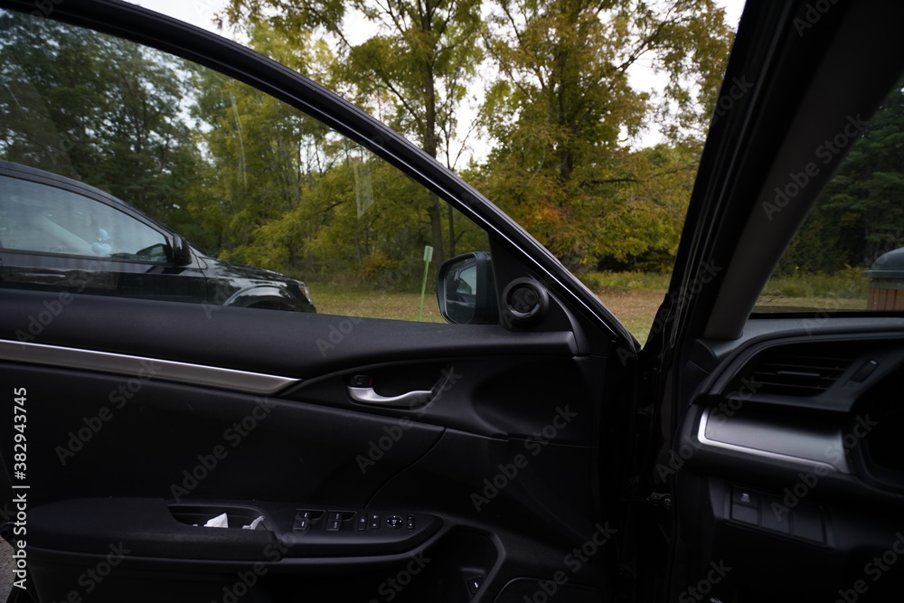 view of a car door with nature background