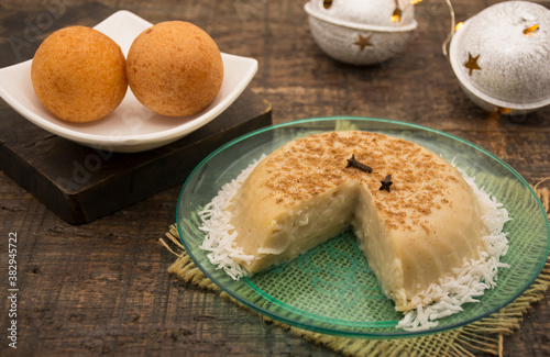 Natilla and buñuelos traditional colombian food. photo