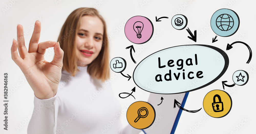 Business, technology, internet and network concept. Young businessman thinks over the steps for successful growth: Legal advice Business, technology, internet and network concept. Young businessman thinks over the steps for successful growth: Legal advice