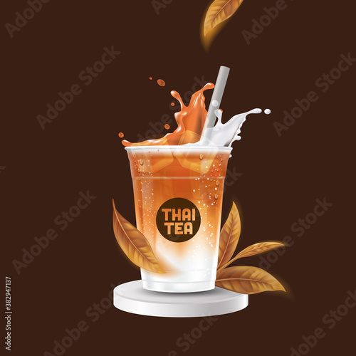 Iced thai tea latte takeaway cup vector illustration