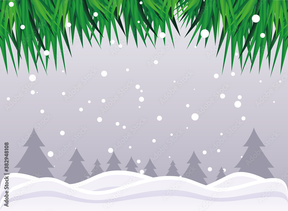 christmas banner with cute winter landscape