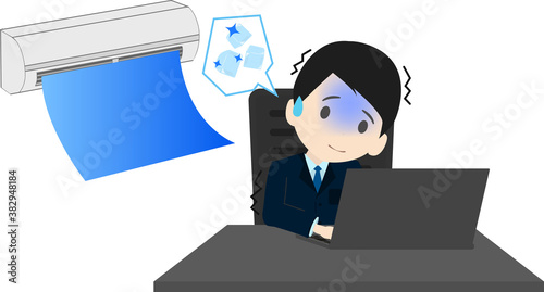 冷房が効きすぎてオフィスで寒がるビジネスマンのイラスト