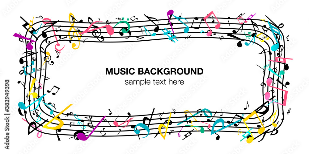 Naklejka premium 音符音楽ミュージック背景ベクターイラストポップなカラフルアブストラクト