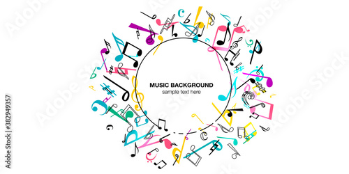 音符音楽ミュージック背景ベクターイラストポップなカラフルアブストラクト