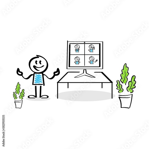 StickMan Figure Work from Home & Video Teleconference