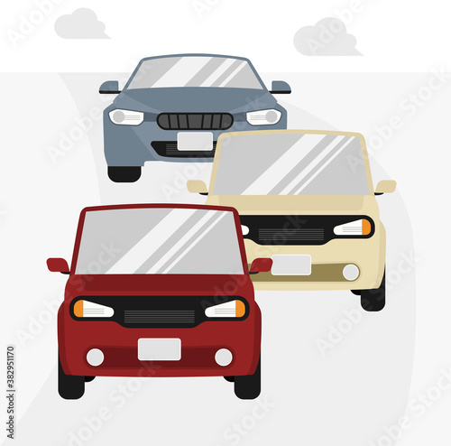 渋滞する車のイラスト