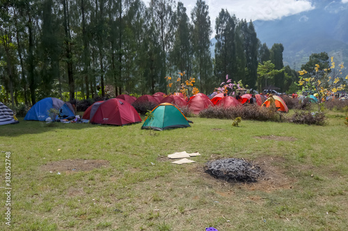 tents in the campsite in the area of Embung Kledung Temanggung, Central Java, Indonesia photo