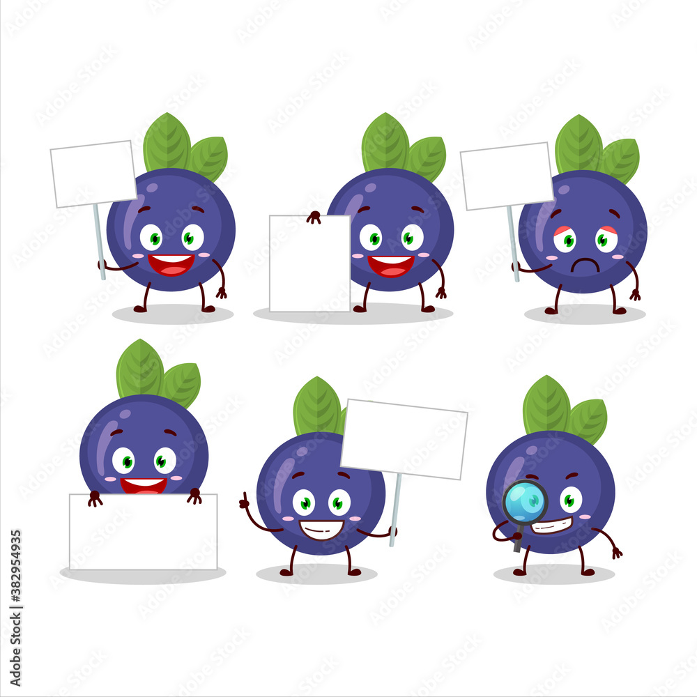 Blueberry cartoon in character bring information board Blueberry cartoon in character bring information board