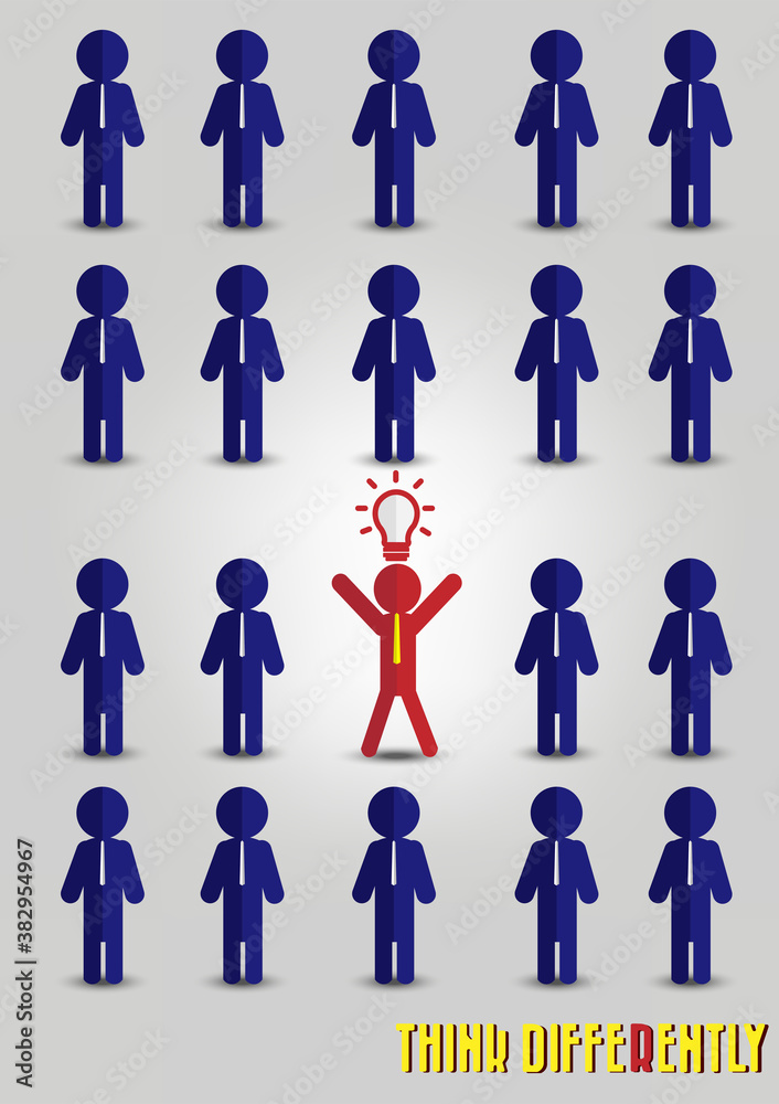 Group of paper man.Paper man in one direction and one Stand out from the crowd different way on background.Unique,out standing.Vector concept inspiration and think different concept.