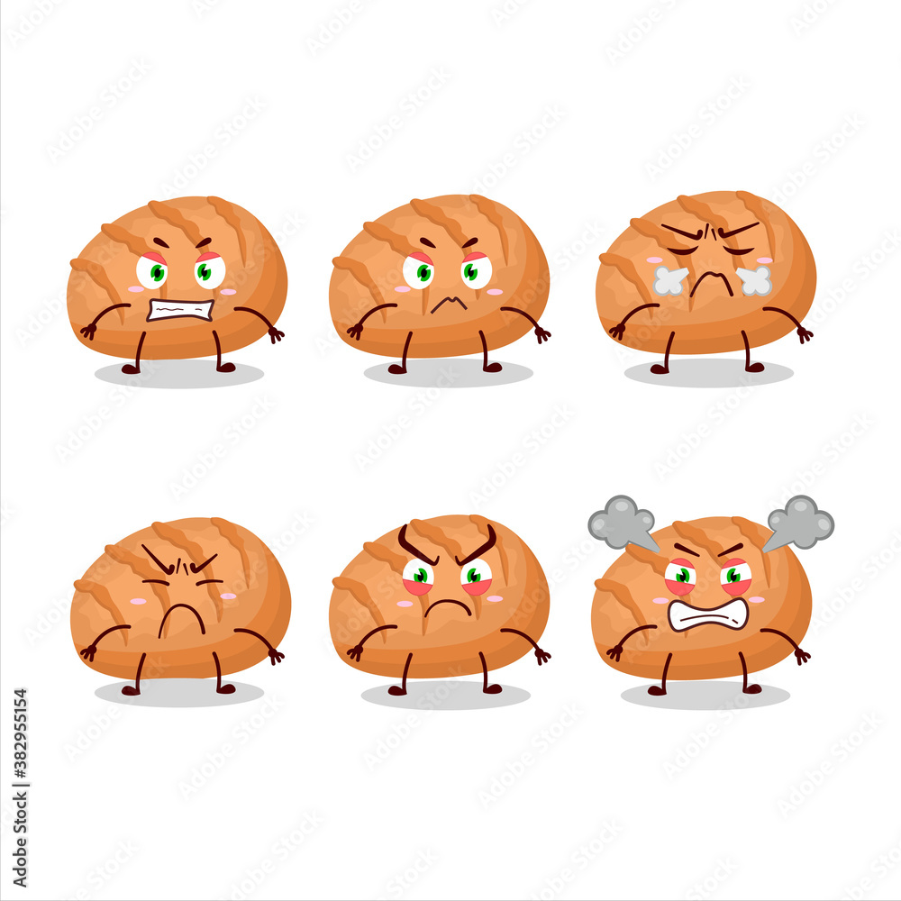 Fototapeta premium Bun bread cartoon character with various angry expressions