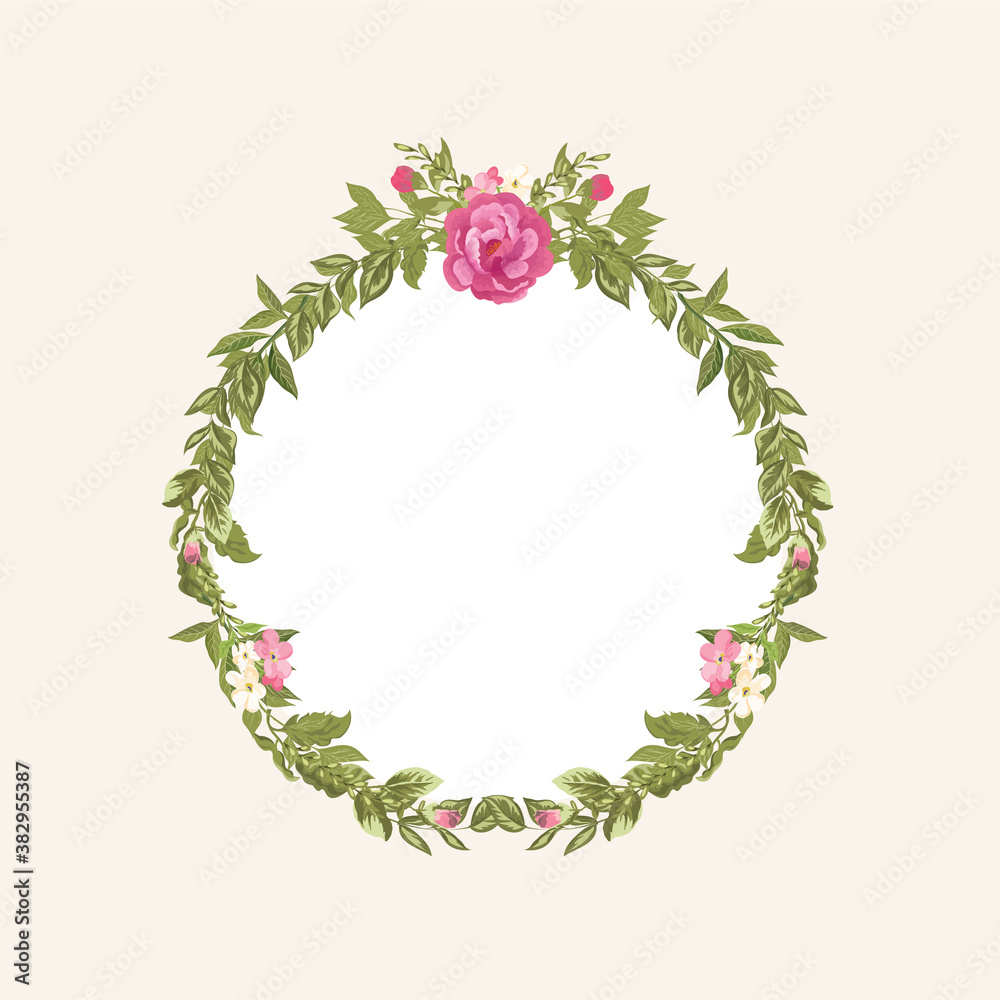 Vintage pink and green floral frame with beautiful wedding card & invitation card template