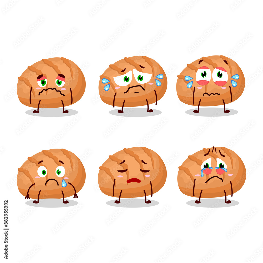 Bun bread cartoon character with sad expression Bun bread cartoon character with sad expression