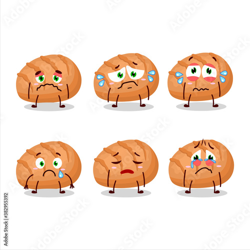Bun bread cartoon character with sad expression