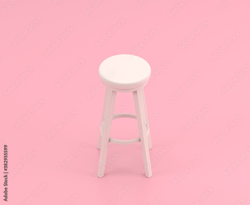 Isometric white tall stool in flat color pink room,single color white, cute toylike household objects, 3d rendering, 3d icon Isometric white tall stool in flat color pink room,single color white, cute toylike household objects, 3d rendering, 3d icon