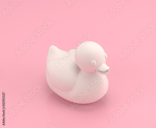 Isometric white rubber ducky in flat color pink room,single color white, cute toylike household objects, 3d rendering, 3d icon © markOfshell