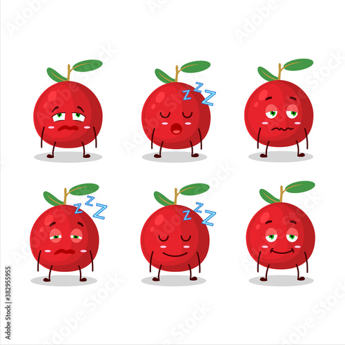 Cartoon character of cranberry with sleepy expression