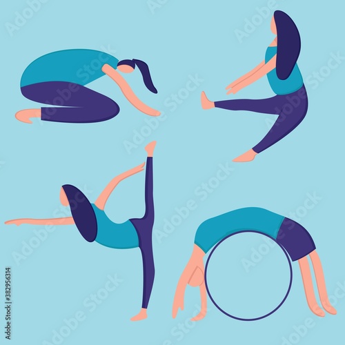 Gym People Working Out Set. Women Doing Squats at Gym. gym group classes workout a healthy lifestyle concept of modern health. Sports Training for Women. Vector Illustration. Healthy Lifestyle.