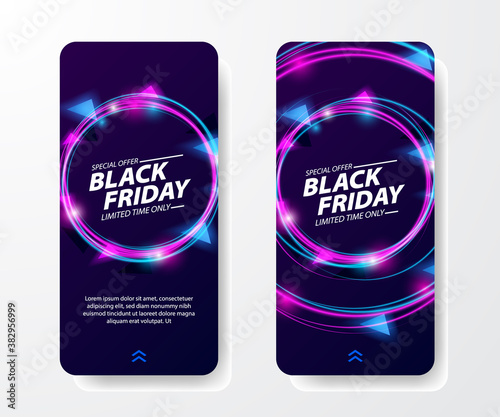 lamp line round black friday neon pink and blue color for stories social media banner promotion template