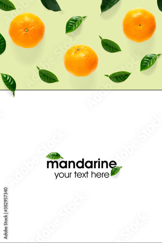 Fototapeta Naklejka Na Ścianę i Meble -  Creative layout of tangerines, mandarines. Unpeeled and peeled ripe tangerines, mandarines, clementines with leaves isolated on white background.