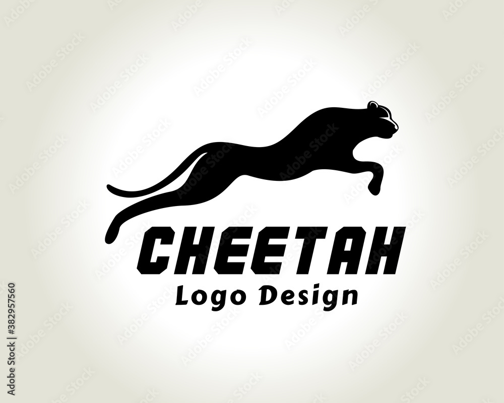simple abstract running Jumping high black silhouette cat, tiger, lion, panther, cheetah logo design symbol illustration