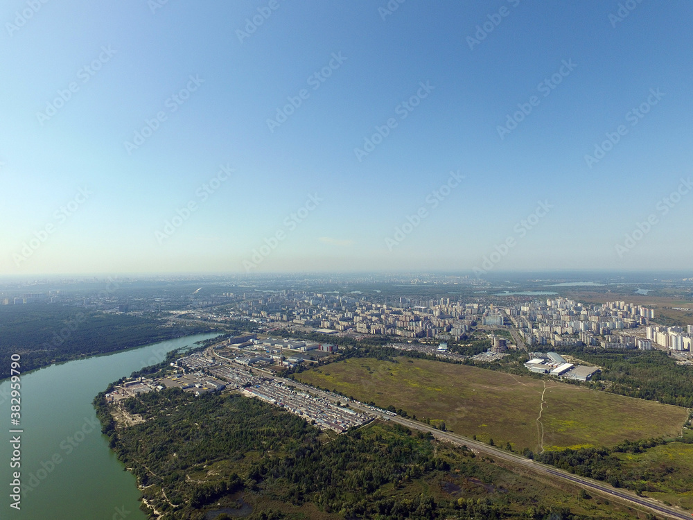 Fototapeta premium Aerial view of the saburb landscape (drone image). Near Kiev