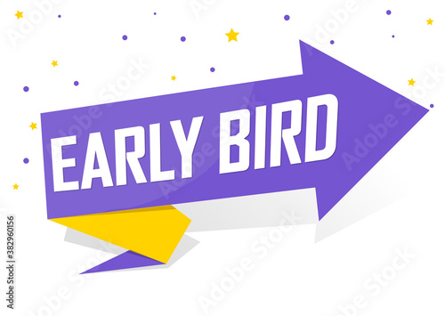 Early Bird, Sale banner design template, discount tag, promotion app icon, vector illustration