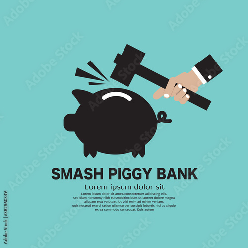 Piggy Bank Breaking By Hammer Black Symbol Vector Illustration.