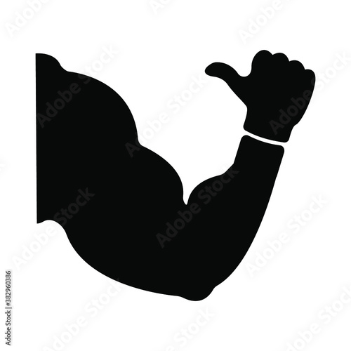 Bodybuilder hand and thumbs up, black on white background, sign for design, vector illustration