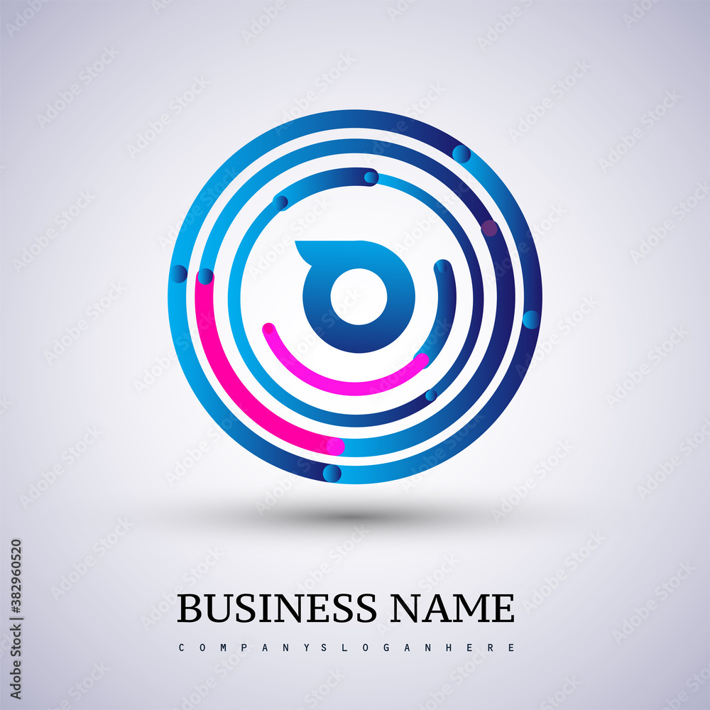 Letter O vector logo symbol in the circle thin line colored blue and red. Design for your business or company identity. Letter O vector logo symbol in the circle thin line colored blue and red. Design for your business or company identity.
