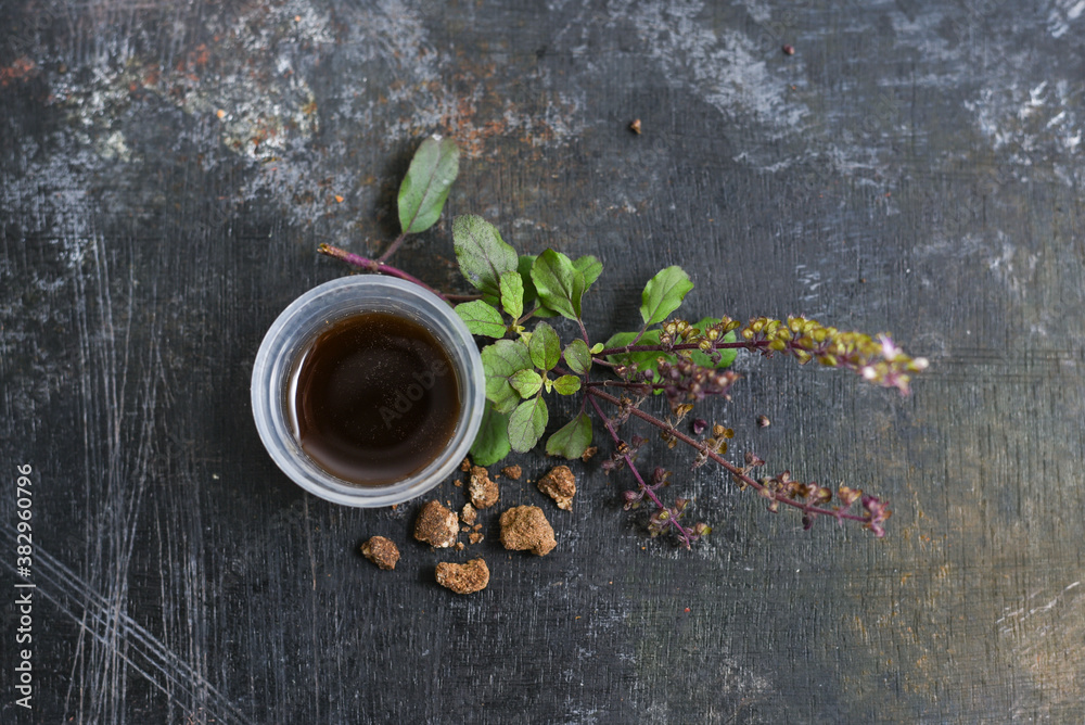 Ayurvedic herbal medicine syrup for cough, fever, seasonal flu, viral