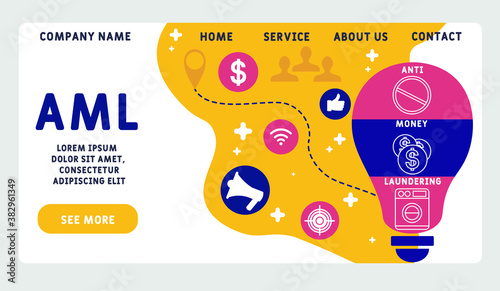 Vector website design template . AML - Anti Money Laundering  acronym, business concept. illustration for website banner, marketing materials, business presentation, online advertising. 