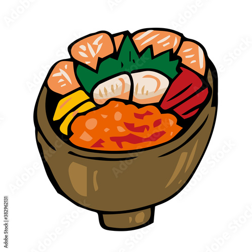 海鮮丼　デフォルメ　イラスト