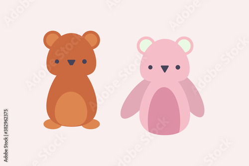 cartoon teddy bear toys vector illustration pink and brown