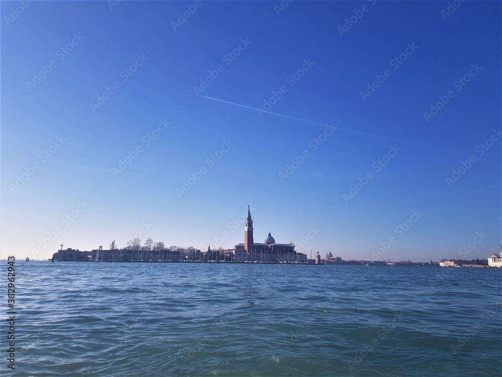 Venice skyline over the river. Venice cityscape. Venice architecture.