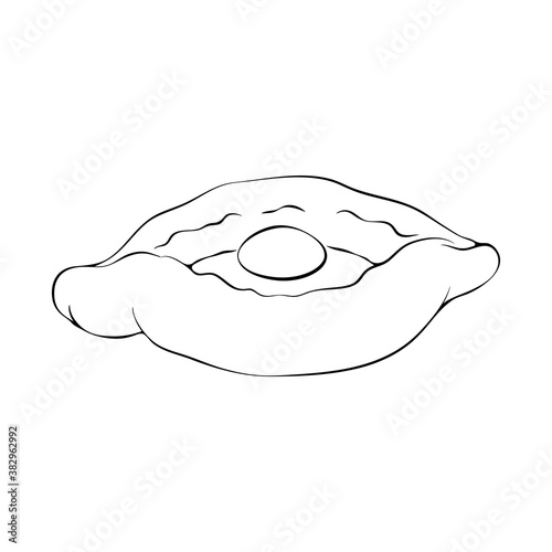 traditional boat pie with cheese and egg line drawing isolated on white. Ajarian or georgian khachapuri outline icon. baking vector sketch. rustic pastry illustration. for menu, package design, logo.
