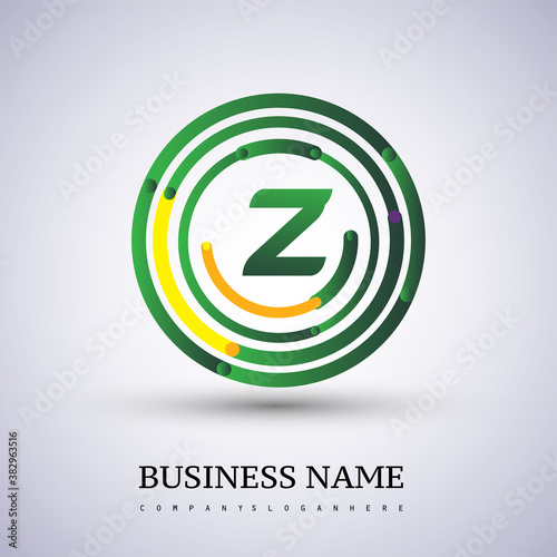 Letter Z vector logo symbol in the circle thin line colored green and yellow. Design for your business or company identity.