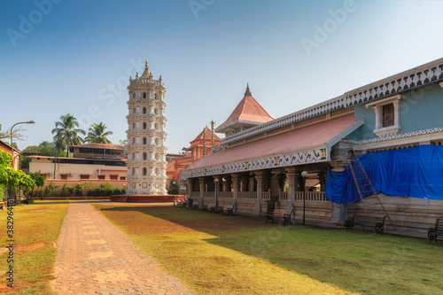 Indian Temple Shri Mahalsa in Ponda, GOA, India. The opulent Mahalsa temple is one of the most famous temples in Goa.
