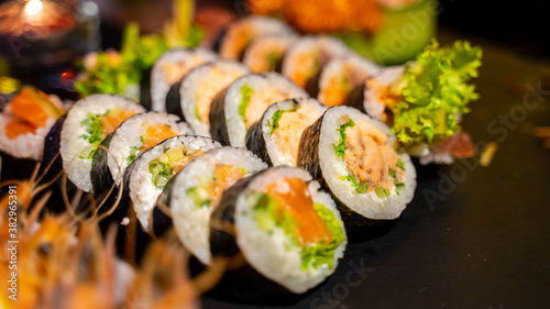 Sushi rolls on black tabel