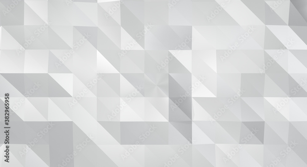 3d white abstract background texture with squares geometric pattern. 3d rendering for silver backdrop, paper. Modern graphic triangular shape. Futuristic interior design.