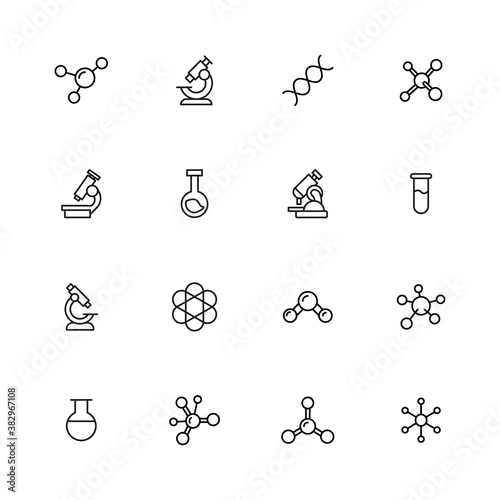 Set of bioengineering related vector line icons.