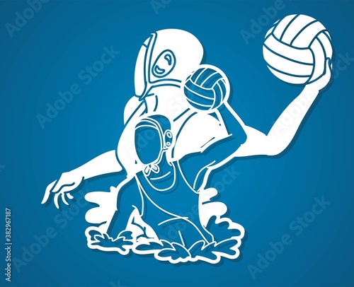 Group of water polo players  action cartoon graphic vector