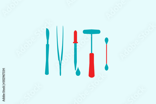set of medical kit  teeth plucker, dropper, earbud vector design illustration