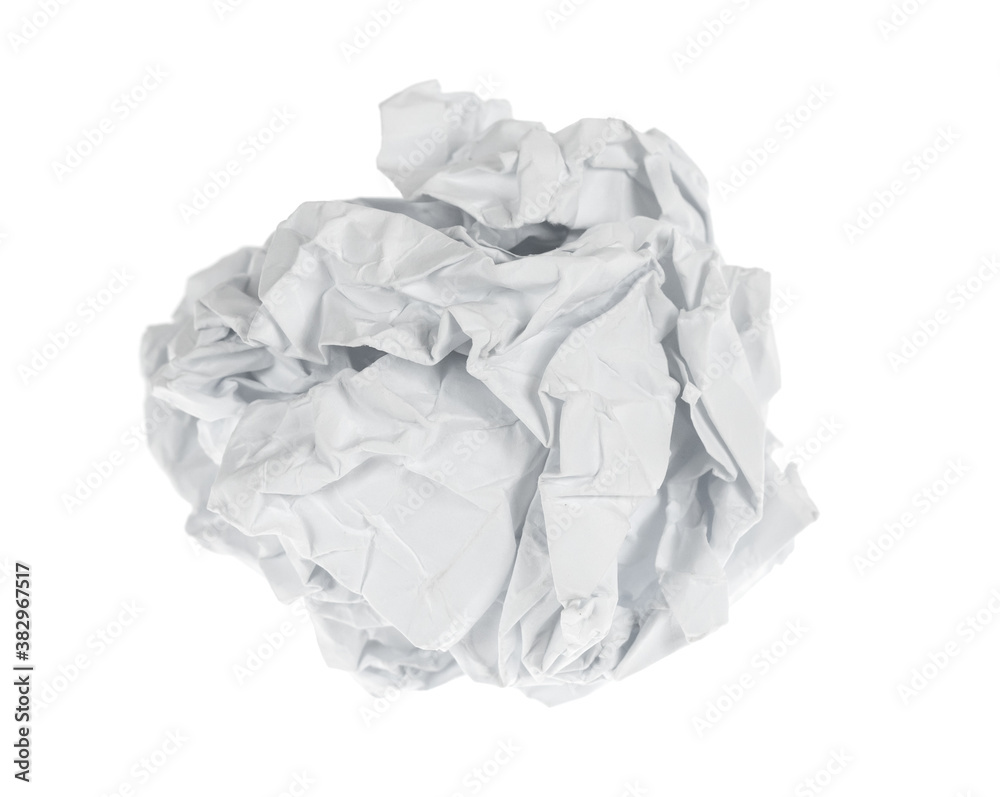 Crumpled paper boll isolated on white background clipping path. Screwed up piece of paper