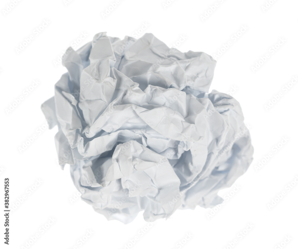 Crumpled paper boll isolated on white background clipping path. Screwed up piece of paper