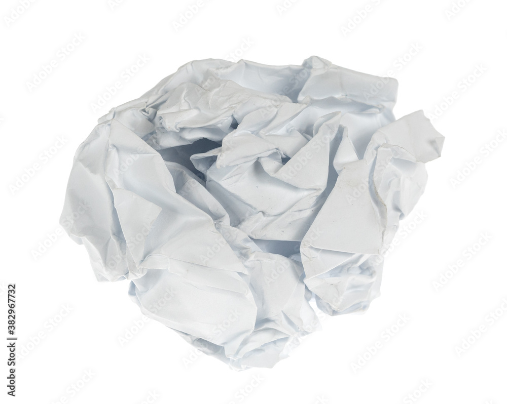 Fototapeta premium Crumpled paper boll isolated on white background clipping path. Screwed up piece of paper